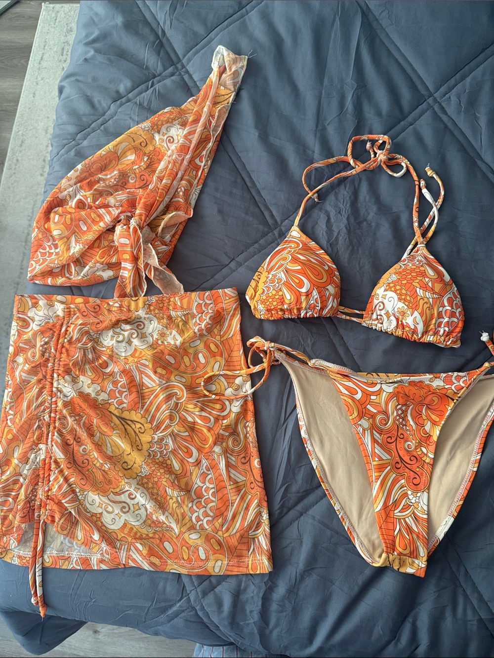Windsor Orange and Cream Paisley Swim Set with Sarong